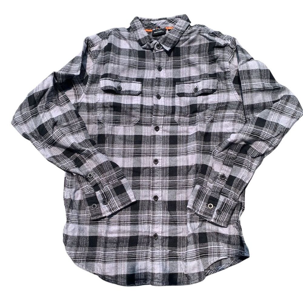 Burnside Men's Long Sleeve Plaid Flannel Shirt Black/Grey Button-Up Casual M‎